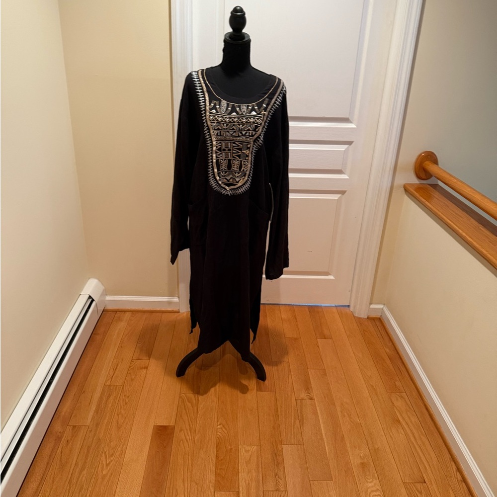 Ashro Black and Silver Embellished Long Sleeve Dress with slits on both sides